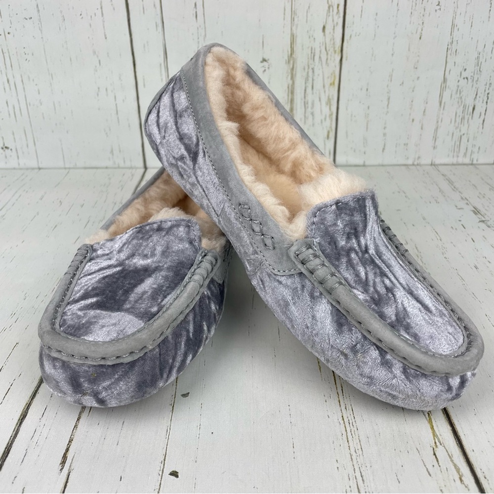 UGG Silver Gray Moccasin Slippers with Plush Lining